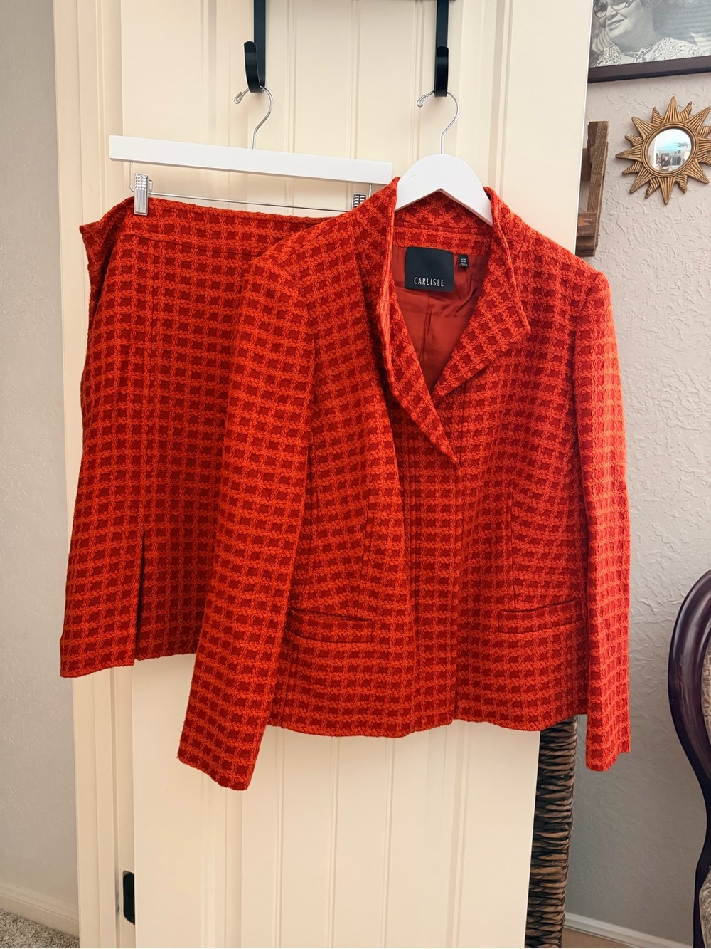 Carlisle Orange-Red Tweed Blazer and Skirt Set